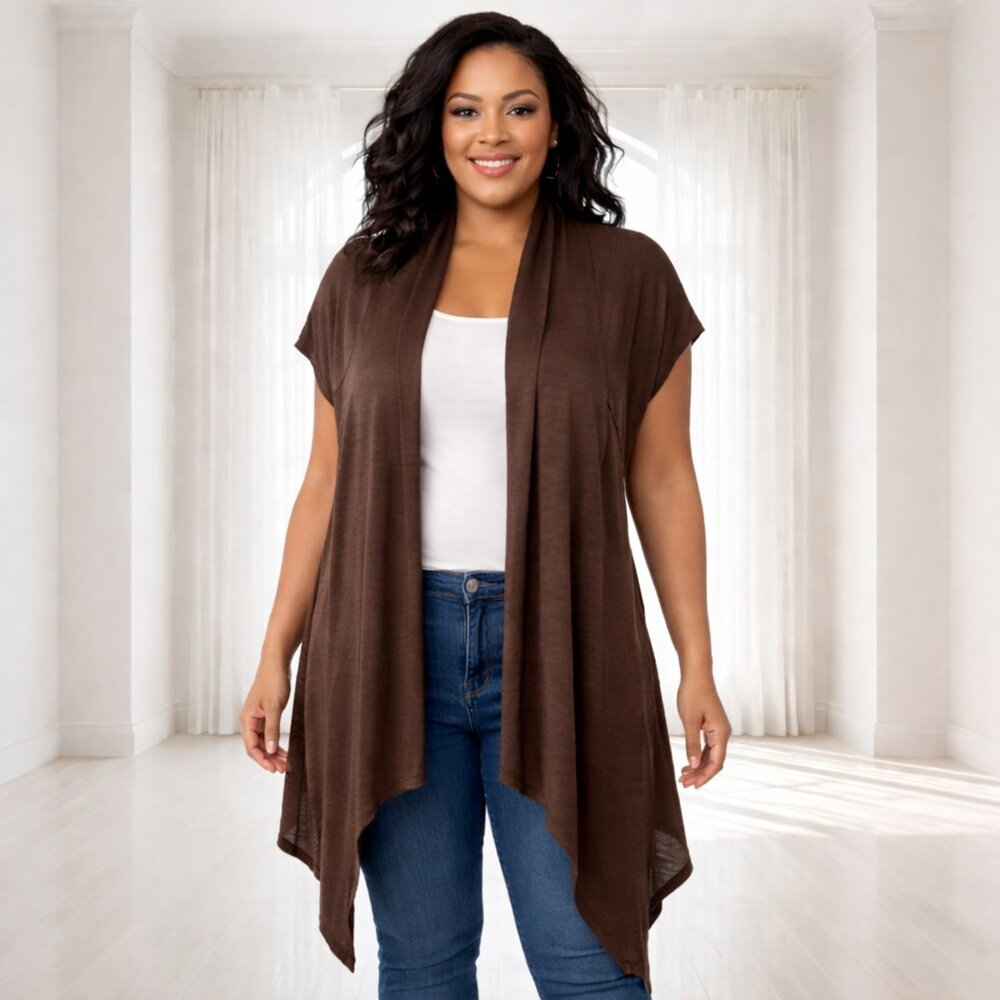 2/$15 NWT BCX Brown Rayon Lightweight Cardigan Large Dipped Hem Boho Minimalist